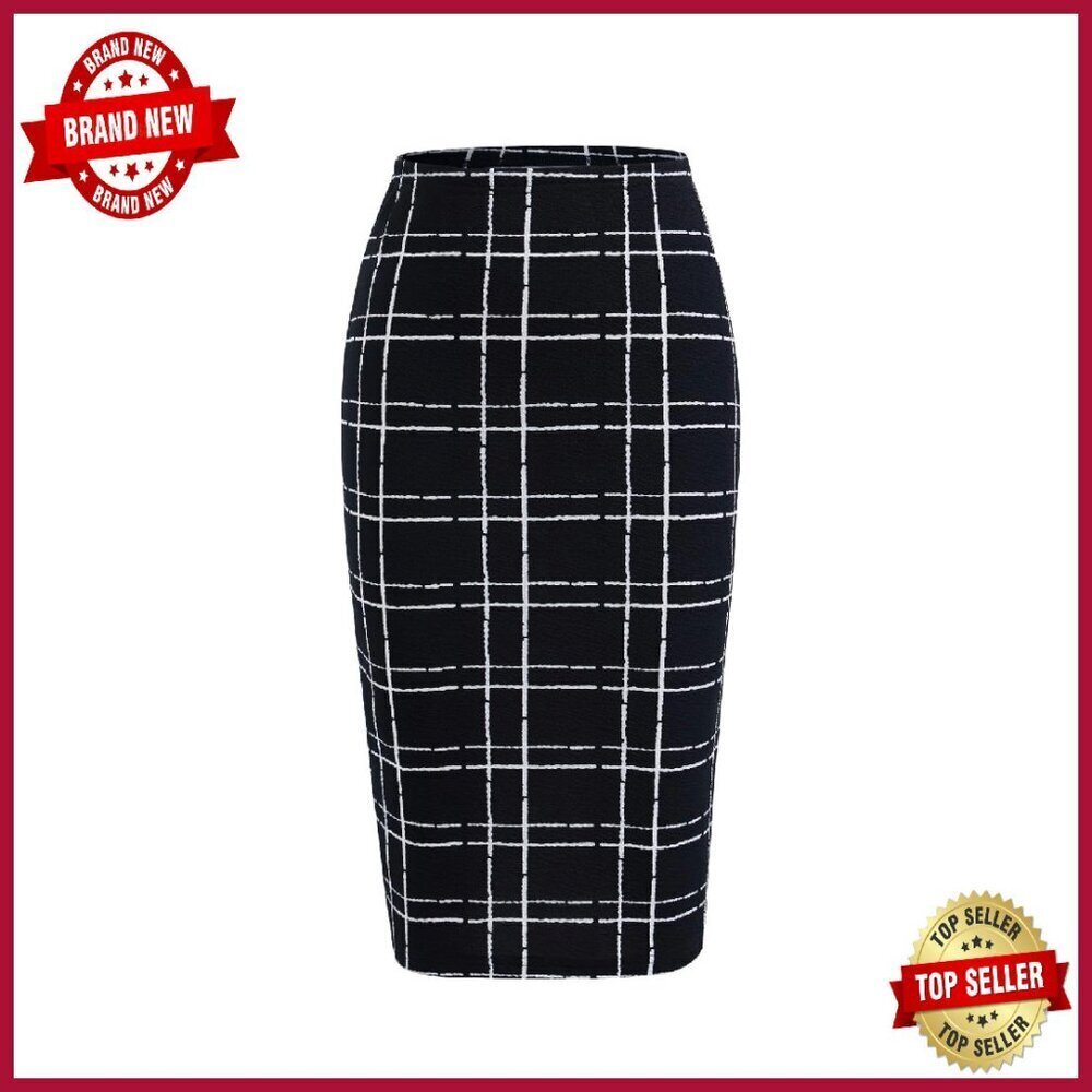 High Waisted Pencil Skirt Knee Length Stretch Fabric Work Business